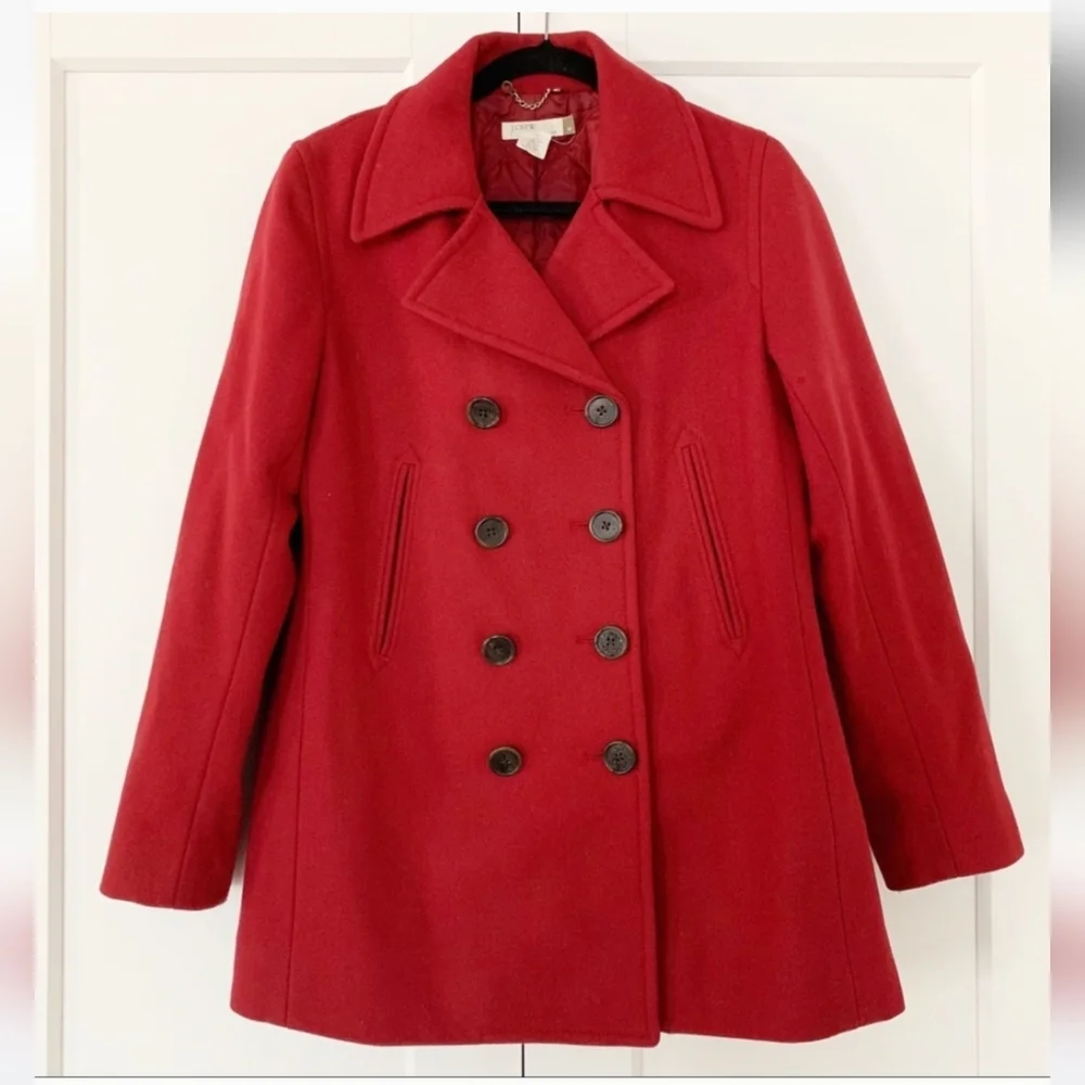 J. Crew Wool Doulbe Breasted Quilted Thinsulated Lined Button Cuff Peacoat NWOT - Picture 1 of 15